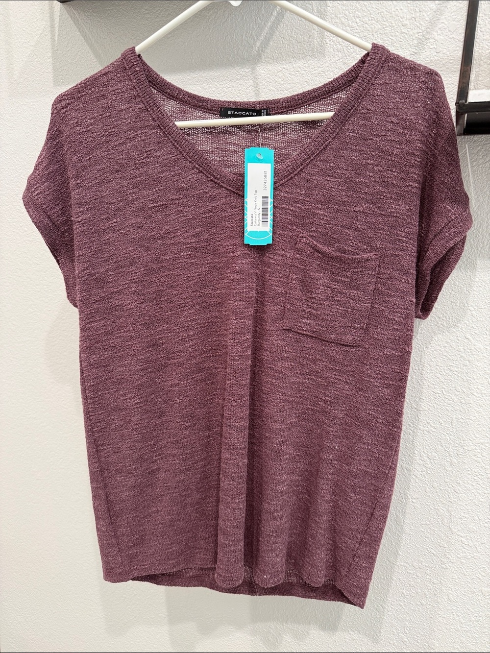NWT!!! Staccato Plum Short Sleeve V-Neck Pocket Tee